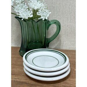 3 Restaurant Ware Butter Pats Triple Green Stripe Trim Chunky China Ironstone